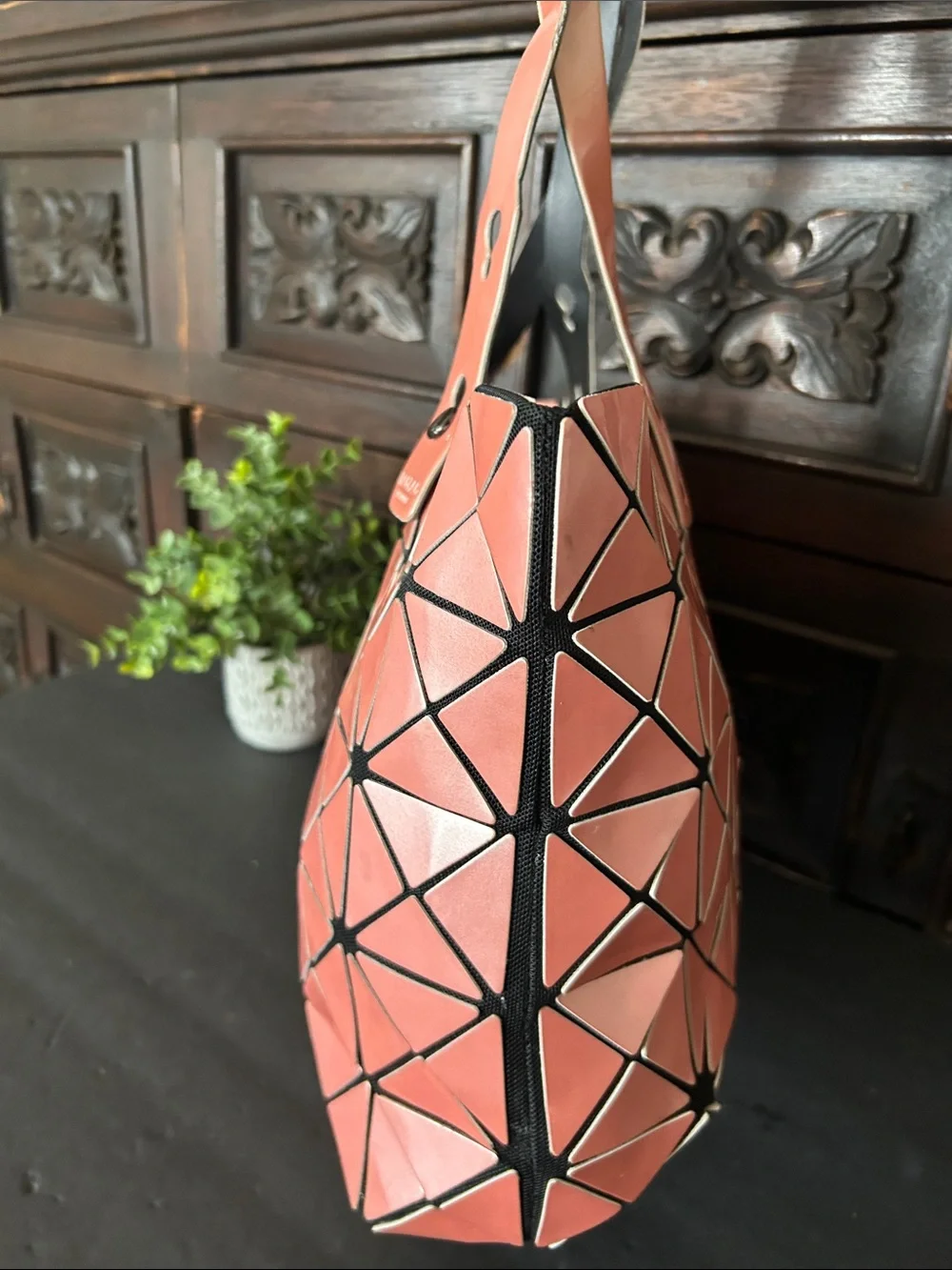 Inspired Geometric Tote Bag in Coral Pink